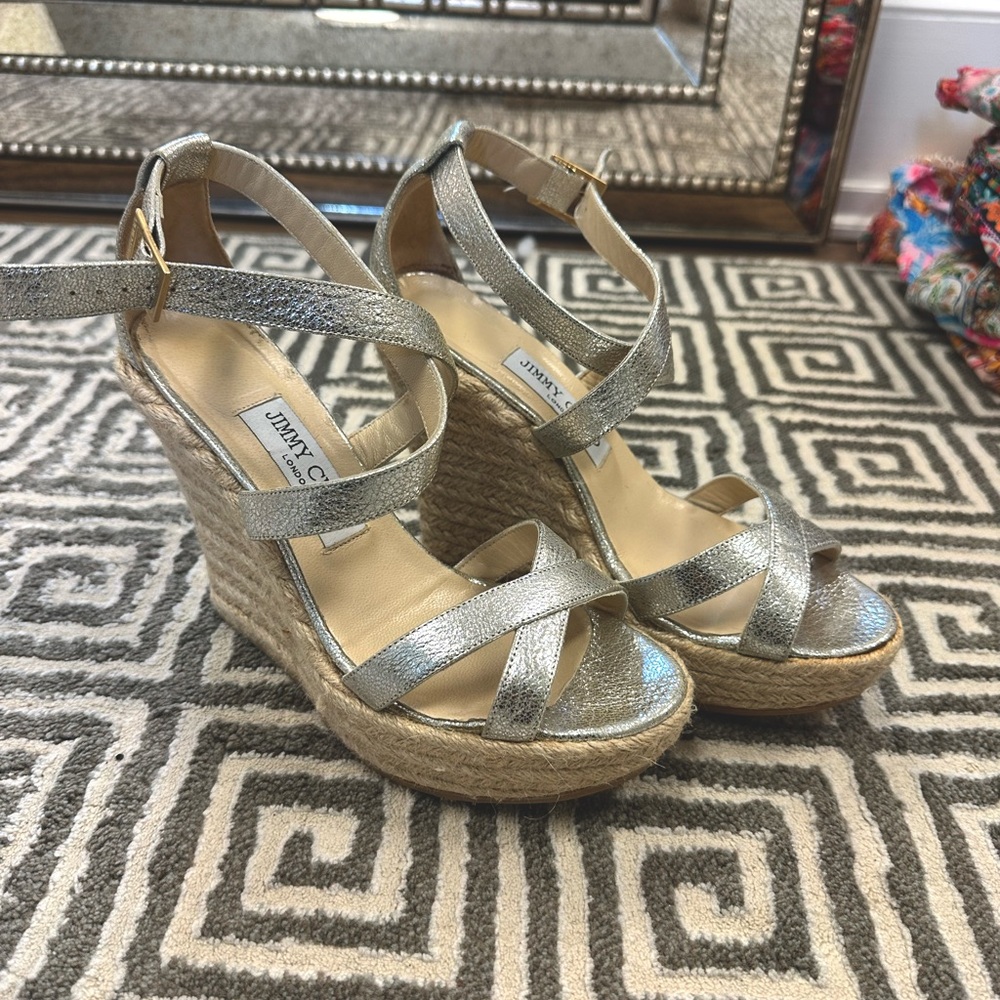 Silver Metallic Jimmy Choo Wedges